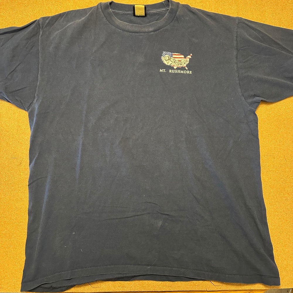 Prairie Mountain Mt Rushmore T Shirt Mens XL Blue Vintage USA Graphic Cotton Tee